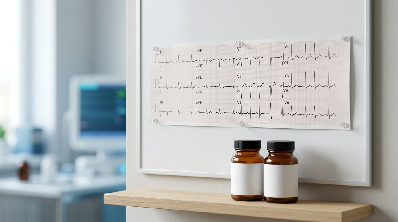Atrial fibrillation ECG strip with rate-control and rhythm-control medications