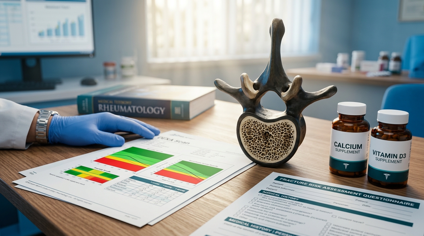 DEXA bone density scan with calcium supplements and fracture risk assessment