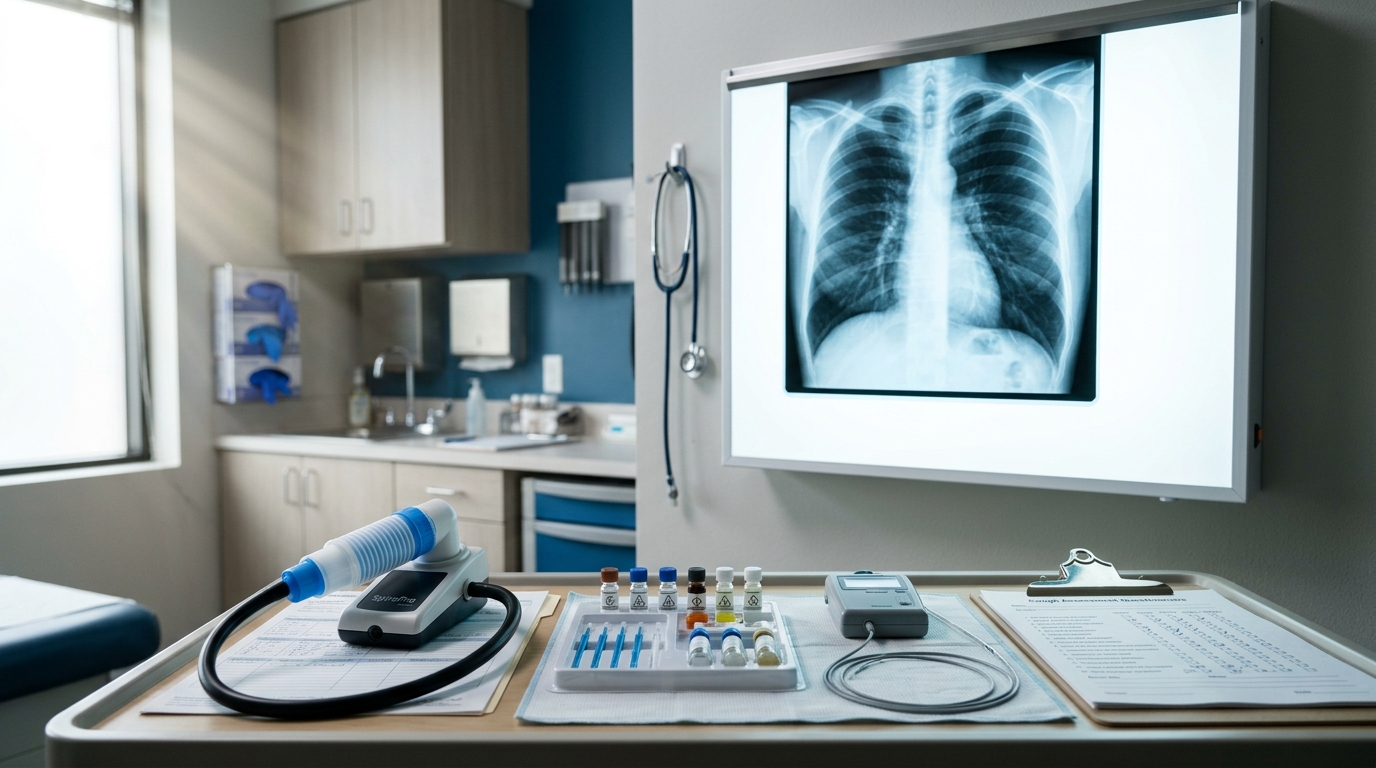 Chronic cough evaluation: spirometer, chest X-ray, allergy test, and pH probe