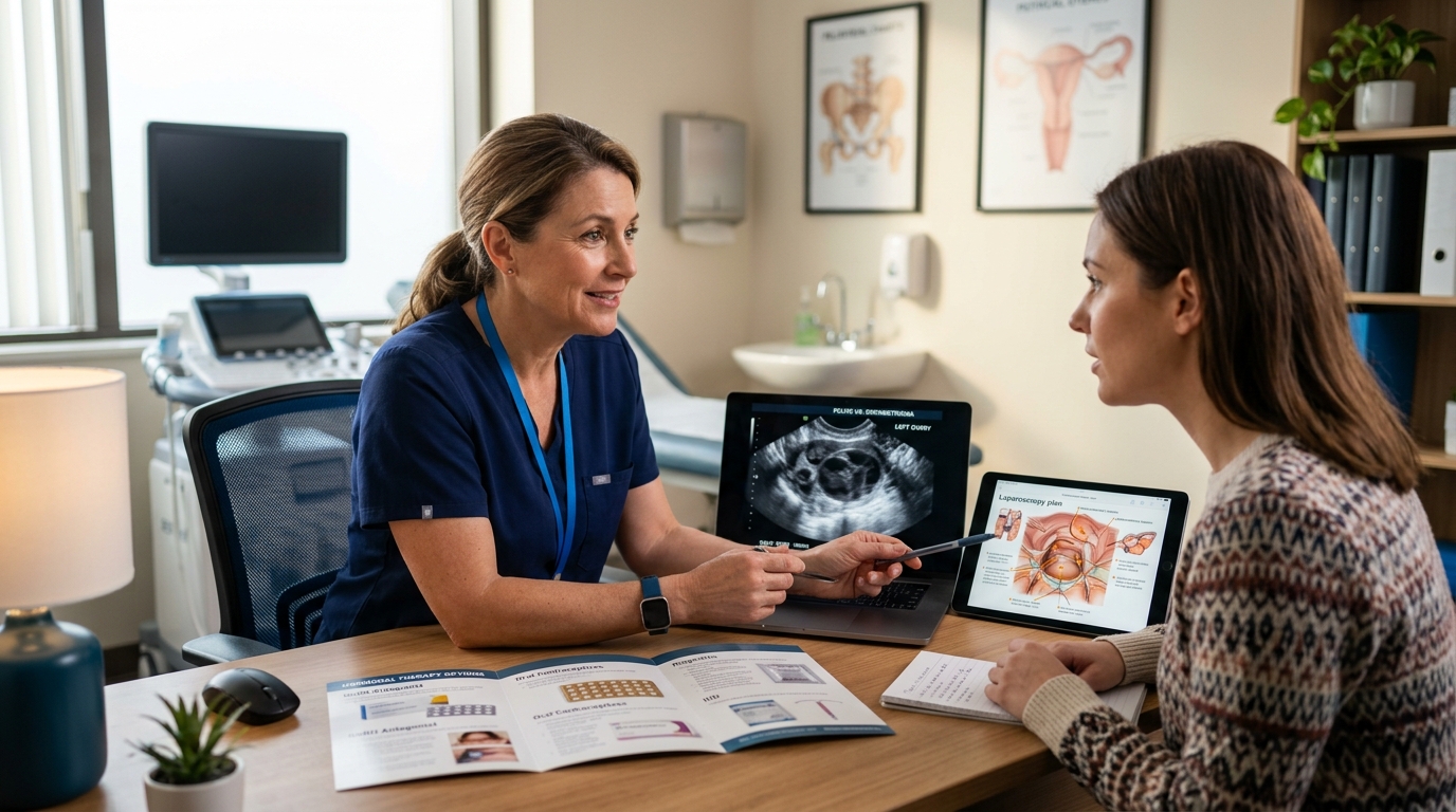 Endometriosis hormonal therapy options with pelvic ultrasound and surgical planning