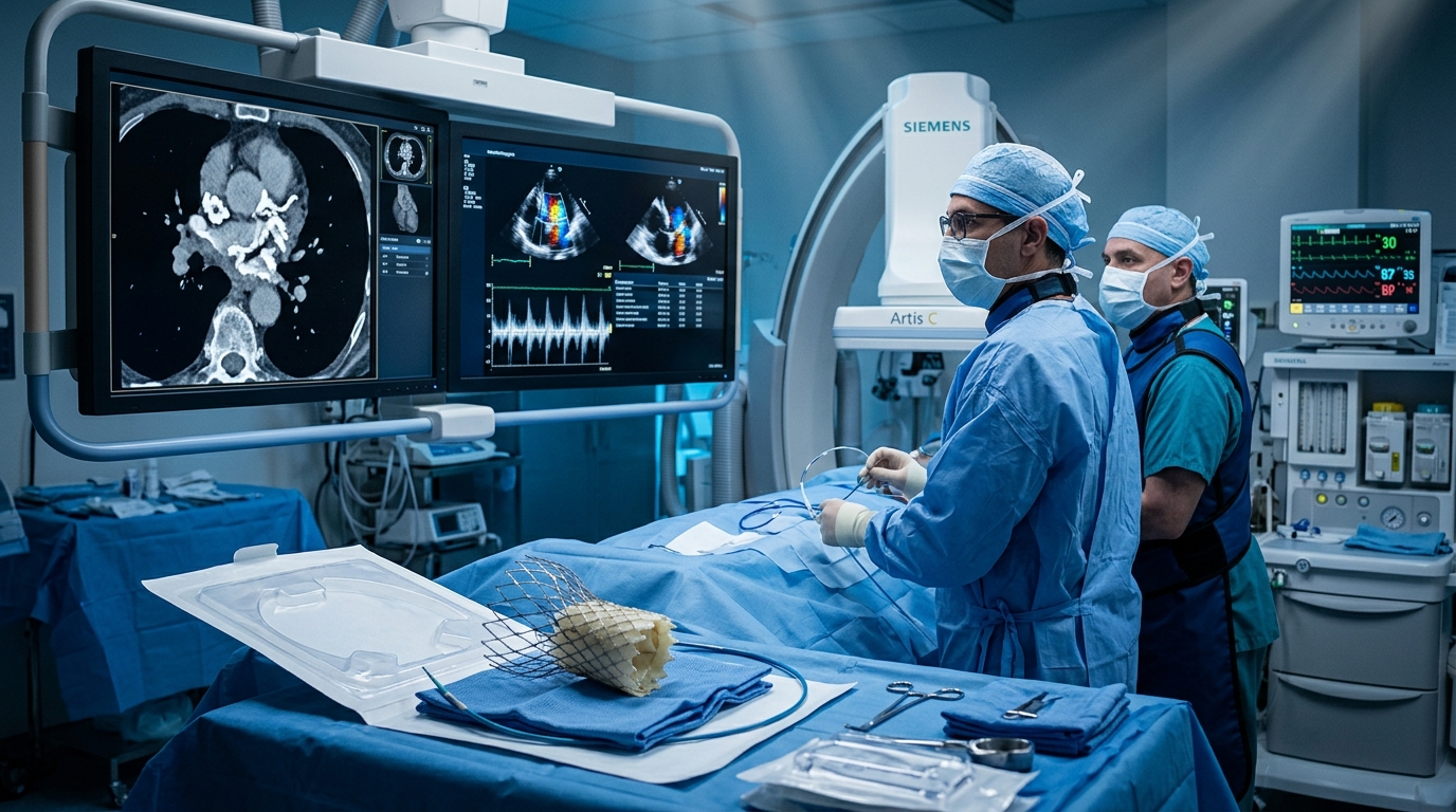 TAVR device model with cardiac CT and echocardiography of aortic valve disease