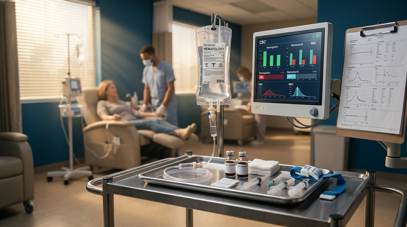 IV iron formulations with hemoglobin results and iron studies in infusion center