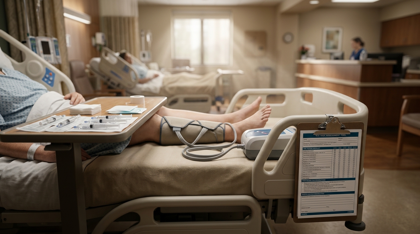 Post-surgical VTE prevention with compression devices and heparin at bedside